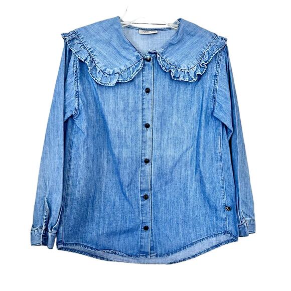 Carlijnq Other - CarlinjnQ girls denim blue exaggerated collar blouse size 11/12